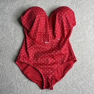 Women's SPANX 14 Polka Dot Strapless One‎ Piece Bathing Suit Tummy Control Swim